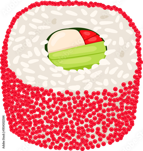 Sushi roll with rice and flying fish roe