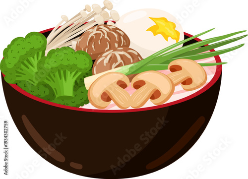 Asian soup bowl with fresh healthy ingredients