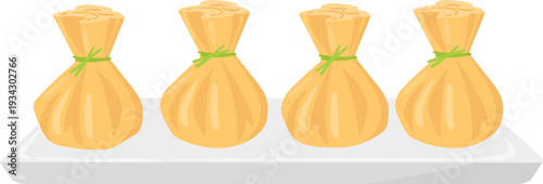 Four golden money bags presenting financial success