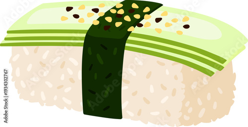 Sushi nigiri with cucumber and nori seaweed