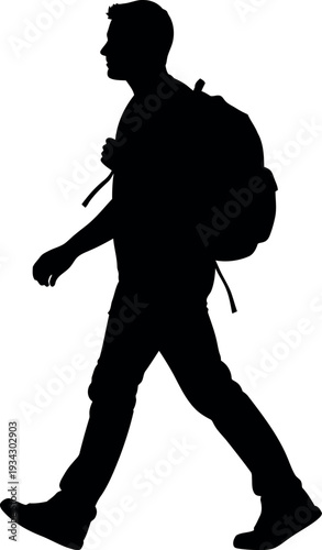 Sports silhouette of a man walking with a backpack