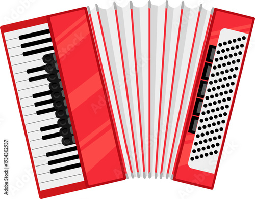 Red accordion playing a vibrant folk music instrument