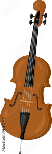 Cello stringed instrument standing on white background