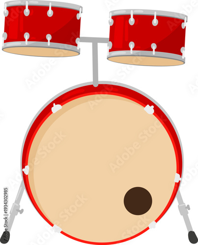 Cartoon illustration featuring a red drum set