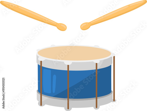 Drum and drumsticks creating musical sound rhythm