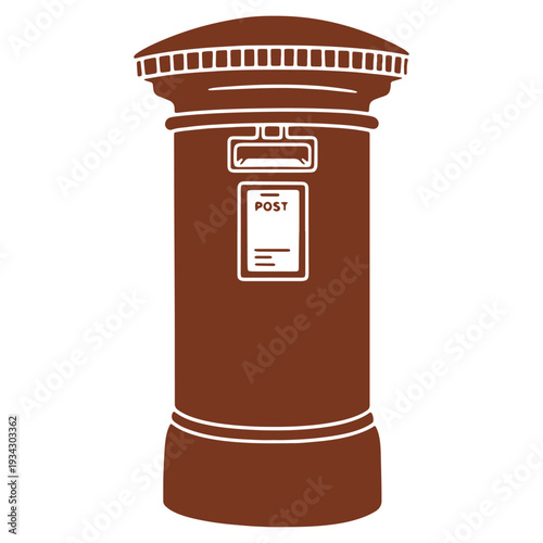 Classic British Post Box Icon Illustration in Brown and White Minimalist Style Represents Communication and Mail Delivery