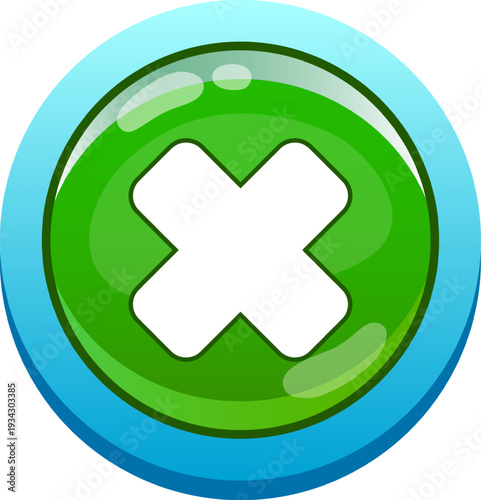 Green glossy button with white cancel cross sign