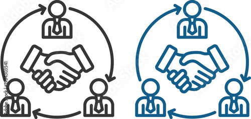 Modern business network and teamwork icons set featuring people connections, partnership. Leadership, meeting, management, togetherness. Corporation Solid vector icons collection.