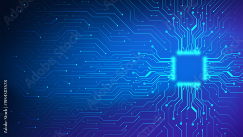 Glowing Processor Chip Circuit Board Dark Blue Purple Technology Background Vector