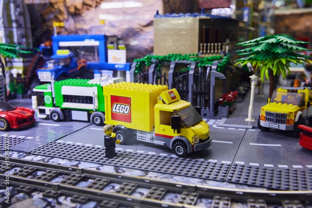 Obraz premium Moscow, Russia. - June 23, 2025: Lego construction kit, old models. Collection of the famous toy series