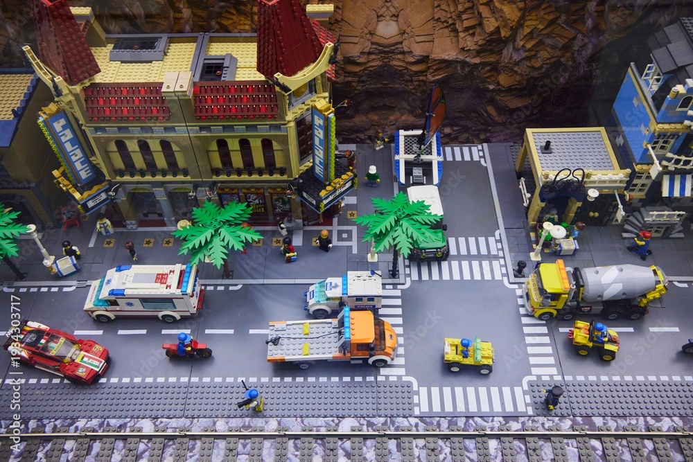 Obraz premium Moscow, Russia. - June 23, 2025: Lego construction kit, old models. Collection of the famous toy series