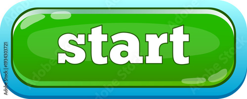 Glossy green start button initiating new beginning concept