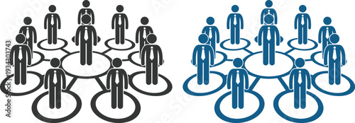 Modern business network and teamwork icons set featuring people connections, partnership. Leadership, meeting, management, togetherness. Corporation Solid vector icons collection.