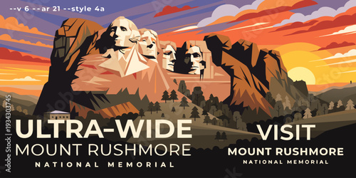 Hiking Trail Panorama with Cliffs & Waterfalls – Ultra‑Wide Flat Vector Landscape Illustration | USA US U.S. United States Banner, Card & Flyer Design
