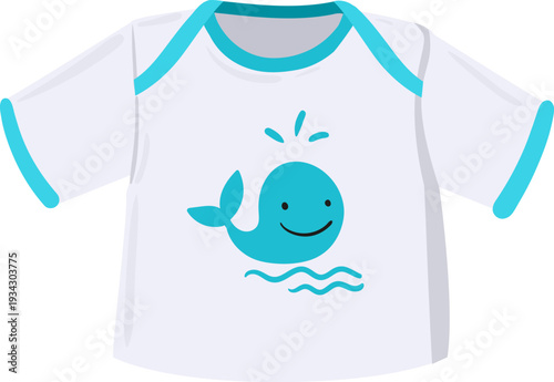 White baby onesie with a cute whale illustration