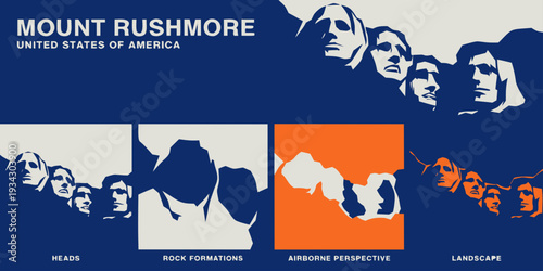 Mount Rushmore Aerial Perspective – Minimal Ultra‑Wide Flat Vector Panoramic Illustration | USA US U.S. United States Banner, Card & Flyer Design
