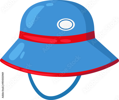 Blue bucket hat protecting head from sun