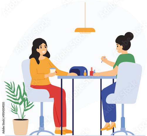 Woman receiving manicure treatment in beauty salon