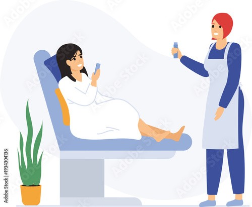 Client relaxing receiving skincare treatment from cosmetologist