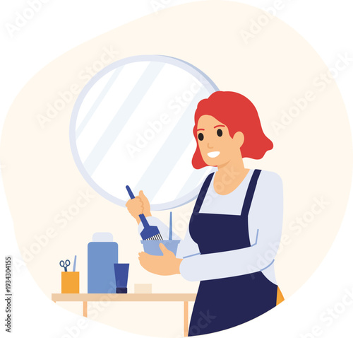 Hair stylist mixing color in a beauty salon