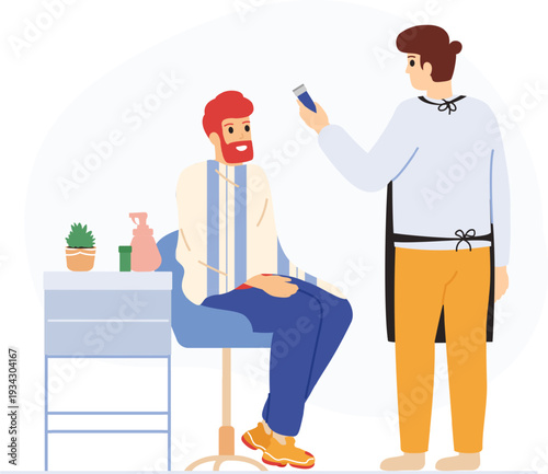 Barber giving customer a fresh haircut service