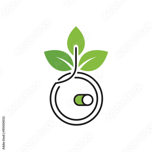 Green plant growing from an activated digital toggle switch icon