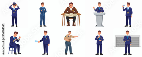 Various Poses and Professions of Men in a Simple Cartoon Style Illustration