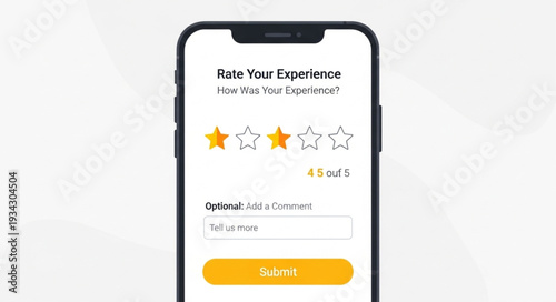 Smartphone displaying a star rating survey for user experience feedback.