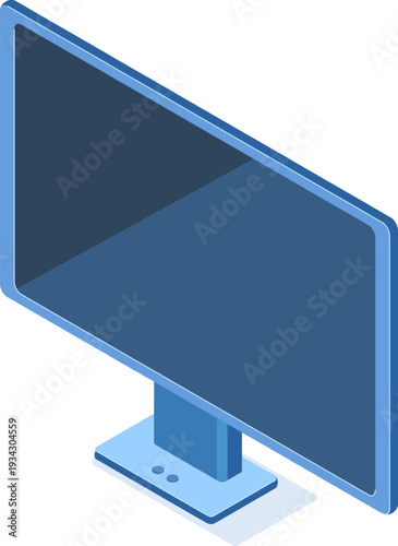 Isometric computer monitor showing blank screen display
