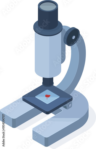Microscope examining blood sample on laboratory slide