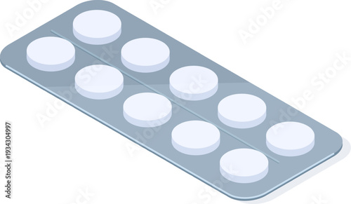 Blister pack containing white round pills isometric illustration