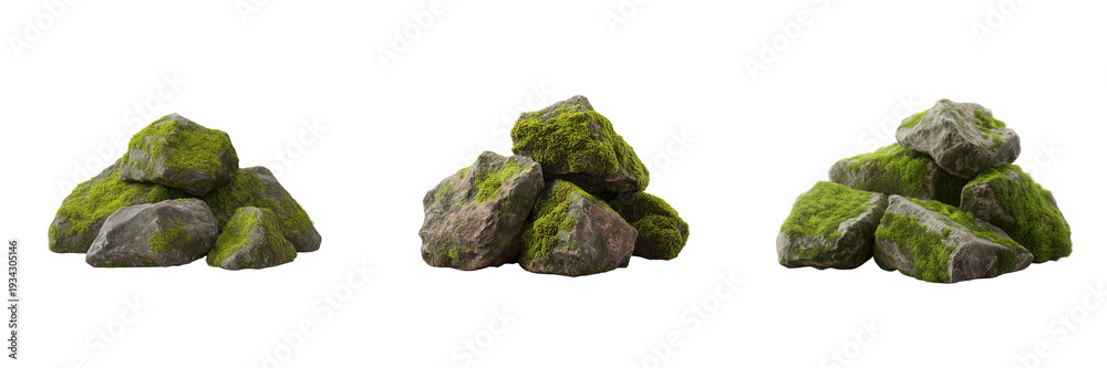 Fototapeta premium Moss-covered rocks natural setting textured stones greenery close-up