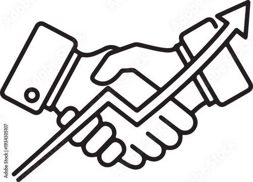 Business Handshake with Rising Arrow Line Icon Vector, Partnership Agreement and Business Growth Concept