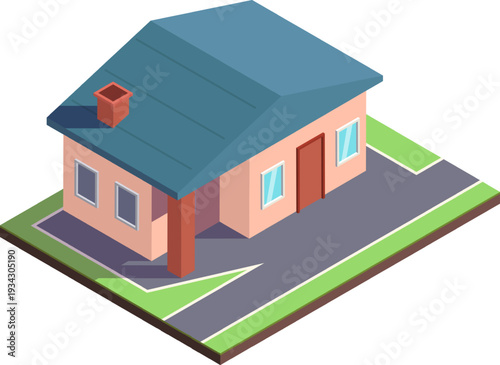 Isometric private house building displaying residential architecture design