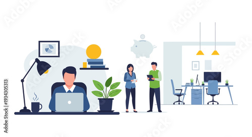 Productive Business Team and Individual Work in a Modern Office Environment