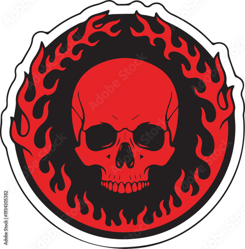 Red Flaming Skull Circle Mascot Logo