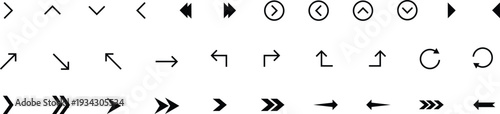 A comprehensive collection of various black arrow icons symbols and directional indicators suitable for user interface design web or mobile applications