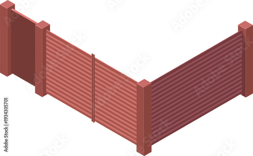 Isometric brown fence separating garden property boundary