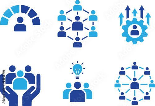 human resources and professional networking icon set. team management, leadership, and group collaboration. vector illustration