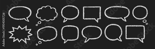 Speech bubbles doodle drawn crayons. Pencil talk speech cloud balloon box dialogue message vector icon