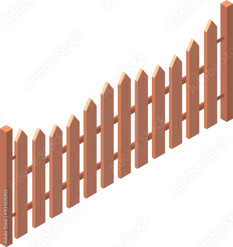 Wooden picket fence growing in height isometric