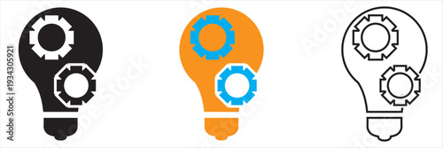 Innovation Idea and Gear Settings Icon. Representing creative ideas, innovation process, problem solving, technology development and smart solutions.