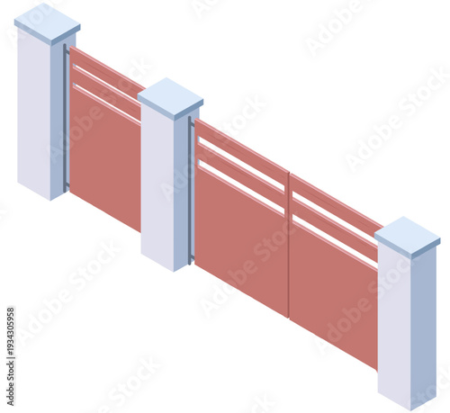 Modern red gate with white posts creating a boundary