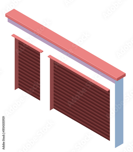 Garage door rolling shutter isometric illustration