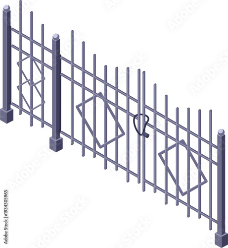 Metal fence with damaged section and padlock