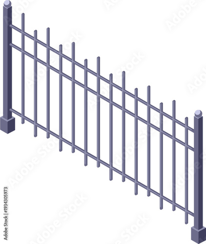 Isometric metal fence barrier protecting property