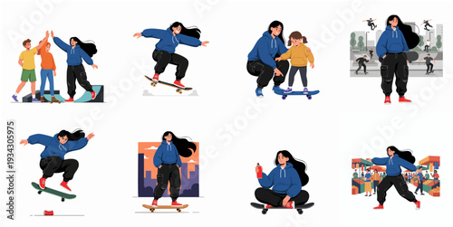 Cartoon Various Style Pilot in Cockpit Cabin Profession Illustration Set