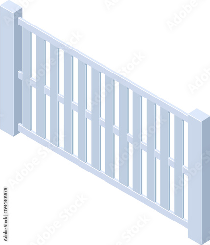 Isometric white railing fence section barrier