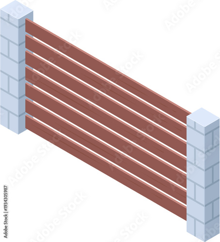 Isometric wood and brick fence illustrating property boundary