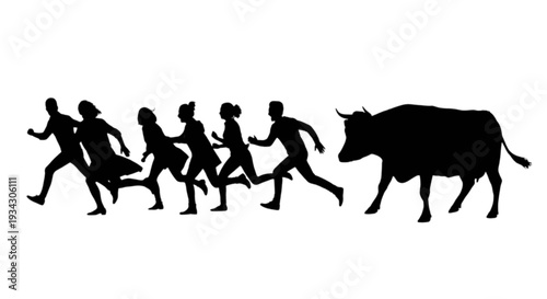 Ancient hunters pursuing a large prehistoric animal across an open landscape